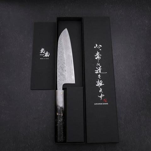 Santoku 440C Nashiji Damascus Ocean White Black Gold Handle 165mm-[Musashi]-[Japanese-Kitchen-Knives]