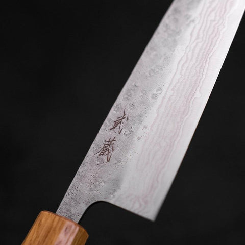 Santoku 440C Nashiji Damascus Yaki Urushi Handle 165mm-[Musashi]-[Japanese-Kitchen-Knives]