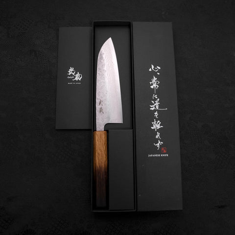 Santoku 440C Nashiji Damascus Yaki Urushi Handle 165mm-[Musashi]-[Japanese-Kitchen-Knives]