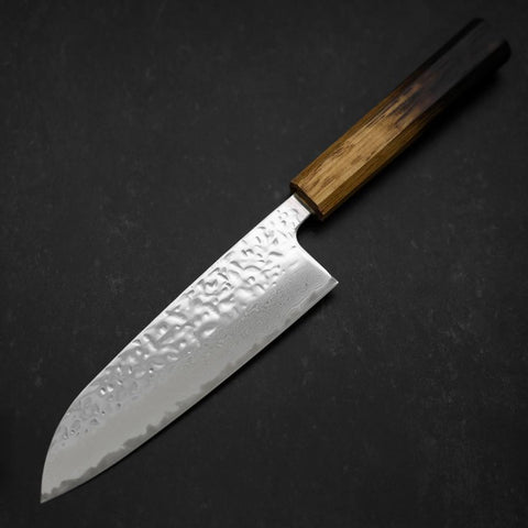 Santoku AUS-10 Mirror Tsuchime Damascus Yaki Urushi Handle 165mm (6.5”)-[Musashi]-[Japanese-Kitchen-Knives]