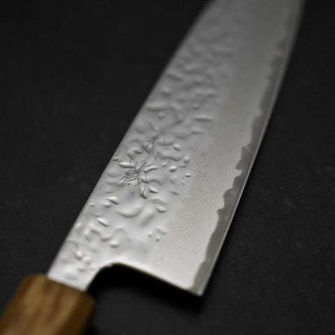 Santoku AUS-10 Mirror Tsuchime Damascus Yaki Urushi Handle 165mm-[Musashi]-[Japanese-Kitchen-Knives]