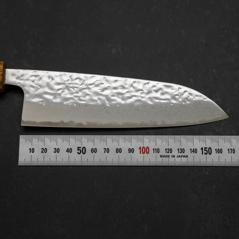 Santoku AUS-10 Mirror Tsuchime Damascus Yaki Urushi Handle 165mm-[Musashi]-[Japanese-Kitchen-Knives]