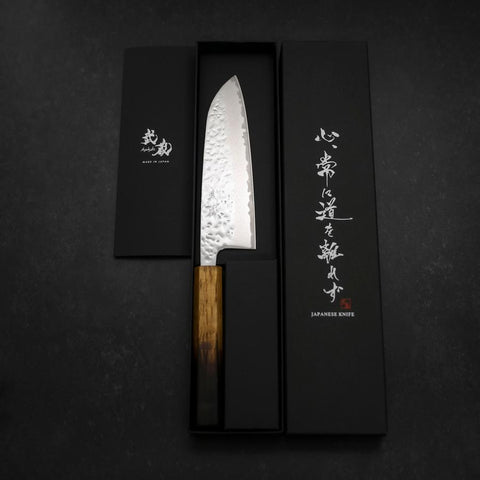 Santoku AUS-10 Mirror Tsuchime Damascus Yaki Urushi Handle 165mm-[Musashi]-[Japanese-Kitchen-Knives]