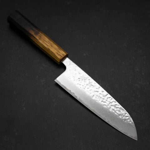 Santoku AUS-10 Mirror Tsuchime Damascus Yaki Urushi Handle 165mm-[Musashi]-[Japanese-Kitchen-Knives]