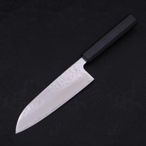 Santoku AUS-10 Nashiji Damascus Dark Blue Urushi Handle 165mm-[Musashi]-[Japanese-Kitchen-Knives]