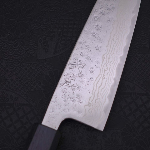 Santoku AUS-10 Nashiji Damascus Dark Blue Urushi Handle 165mm-[Musashi]-[Japanese-Kitchen-Knives]