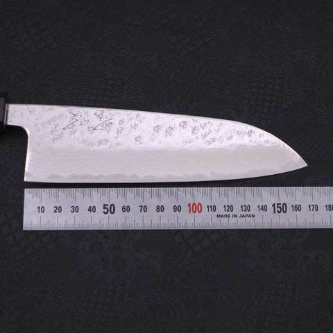 Santoku AUS-10 Nashiji Damascus Dark Blue Urushi Handle 165mm-[Musashi]-[Japanese-Kitchen-Knives]