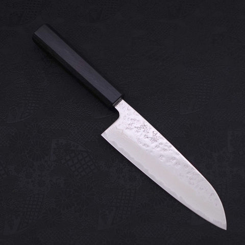 Santoku AUS-10 Nashiji Damascus Dark Blue Urushi Handle 165mm-[Musashi]-[Japanese-Kitchen-Knives]