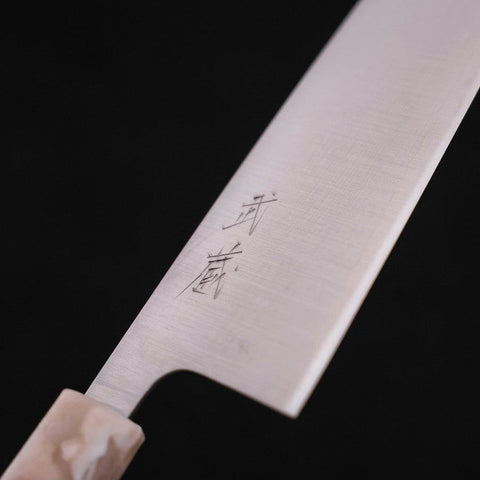 Santoku AUS-10 Polished Ocean Orange & White Handle 165mm-[Musashi]-[Japanese-Kitchen-Knives]