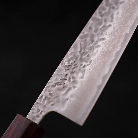 Santoku AUS-10 Tsuchime Damascus Purple Urushi Handle 165mm (6.5”)-[Musashi]-[Japanese-Kitchen-Knives]