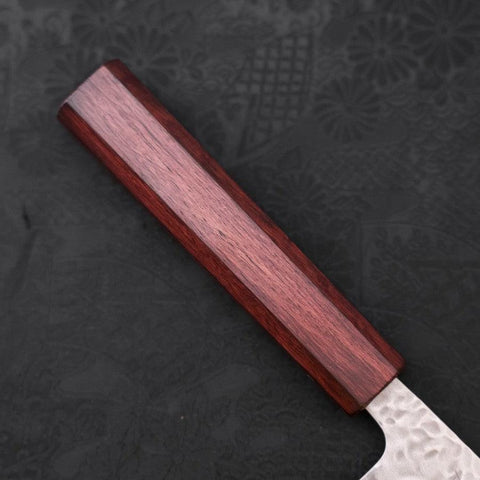 Santoku AUS-10 Tsuchime Damascus Purple Urushi Handle 165mm (6.5”)-[Musashi]-[Japanese-Kitchen-Knives]