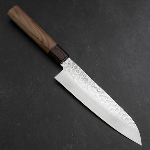 Santoku AUS-10 Tsuchime Damascus Shitan Walnut Handle 180mm-[Musashi]-[Japanese-Kitchen-Knives]
