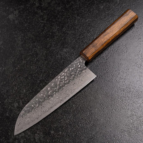Santoku AUS-10 Tsuchime Damascus Sumi Urushi Handle 165mm (6.5”)-[Musashi]-[Japanese-Kitchen-Knives]