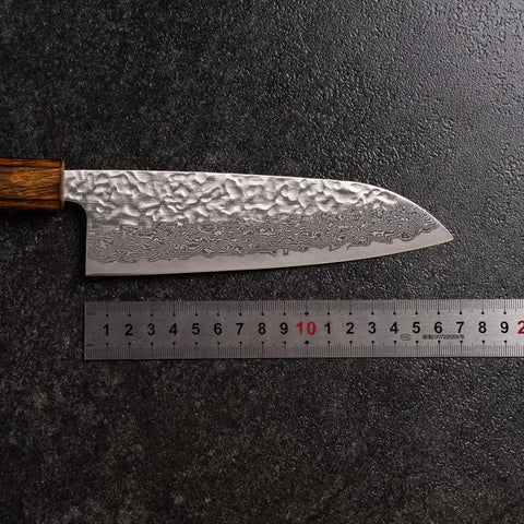 Santoku AUS-10 Tsuchime Damascus Sumi Urushi Handle 165mm (6.5”)-[Musashi]-[Japanese-Kitchen-Knives]