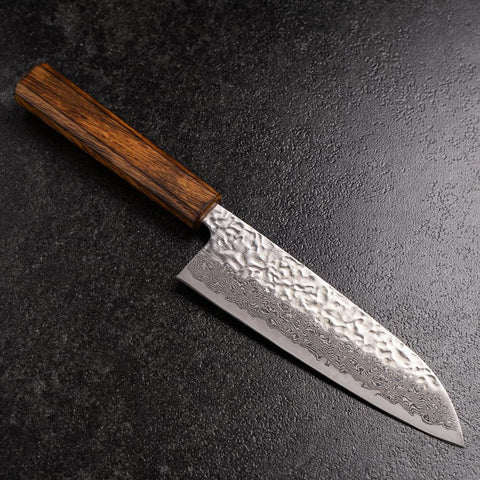 Santoku AUS-10 Tsuchime Damascus Sumi Urushi Handle 165mm (6.5”)-[Musashi]-[Japanese-Kitchen-Knives]