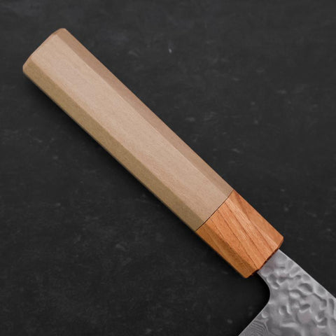 Santoku AUS-10 Tsuchime Damascus Zelkova Magnolia Handle 165mm-[Musashi]-[Japanese-Kitchen-Knives]
