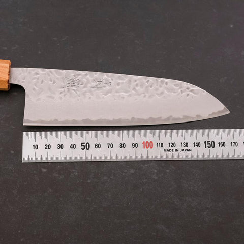 Santoku AUS-10 Tsuchime Damascus Zelkova Magnolia Handle 165mm-[Musashi]-[Japanese-Kitchen-Knives]