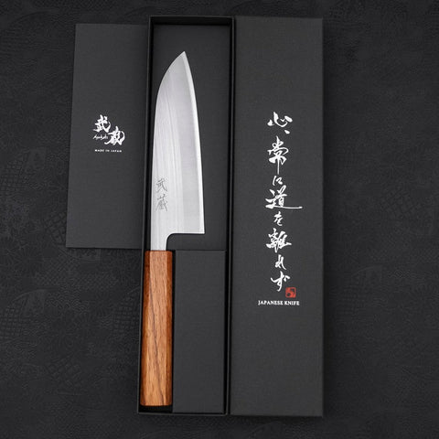 Santoku AUS-8 Polished Oak Handle 165mm-[Musashi]-[Japanese-Kitchen-Knives]