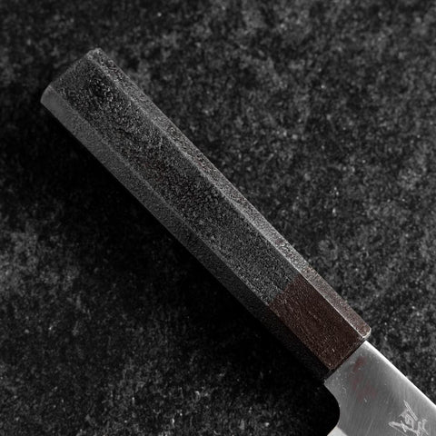 Santoku Blue Steel #1 Stainless Clad Kurouchi Black Urushi Handle 165m-[Musashi]-[Japanese-Kitchen-Knives]