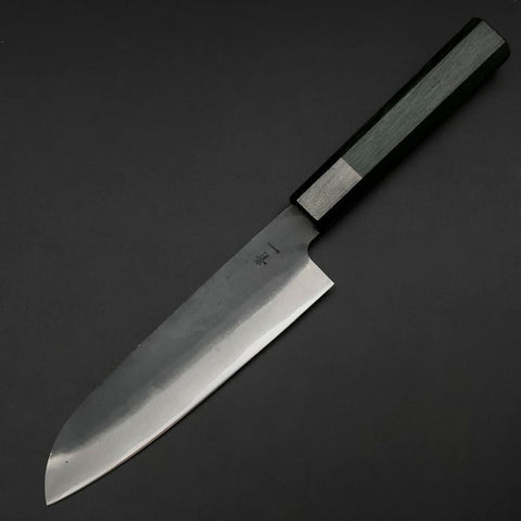 Santoku Blue Steel #1 Stainless Clad Kurouchi Green Urushi Handle 170mm (6.7”)-[Musashi]-[Japanese-Kitchen-Knives]