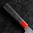 Santoku Blue Steel #1 Stainless Clad Kurouchi Red and Black Urushi Handle 165mm-[Musashi]-[Japanese-Kitchen-Knives]