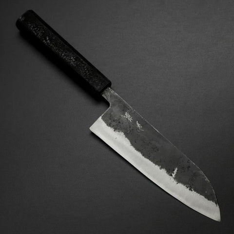 Santoku Blue Steel #2 Kurouchi Black Ishime Urushi Handle 165mm-[Musashi]-[Japanese-Kitchen-Knives]