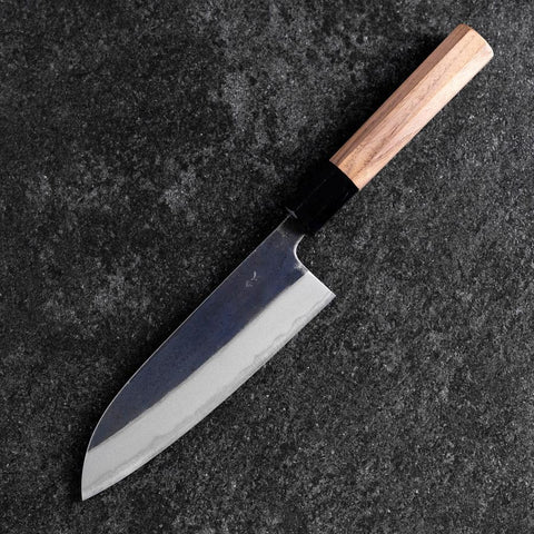 Santoku Blue Steel #2 Kurouchi Buffalo Walnut Handle 165mm-[Musashi]-[Japanese-Kitchen-Knives]