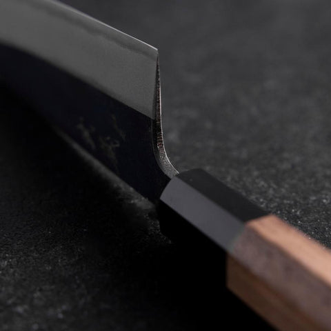 Santoku Blue Steel #2 Kurouchi Buffalo Walnut Handle 165mm-[Musashi]-[Japanese-Kitchen-Knives]