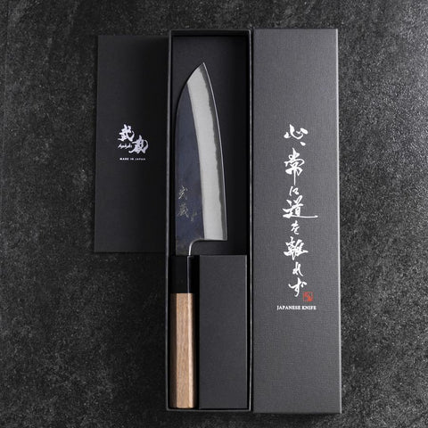 Santoku Blue Steel #2 Kurouchi Buffalo Walnut Handle 165mm-[Musashi]-[Japanese-Kitchen-Knives]