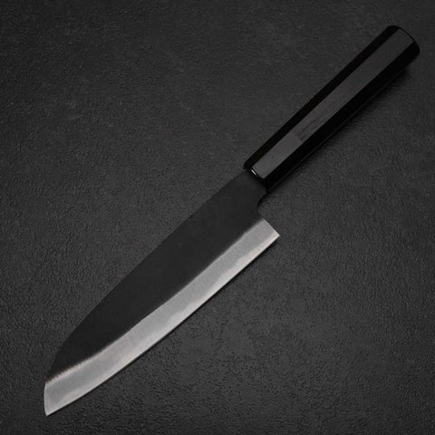 Santoku Blue Steel #2 Kurouchi Chokin Cheetah Buffalo Ebony Handle 165mm-[Musashi]-[Japanese-Kitchen-Knives]
