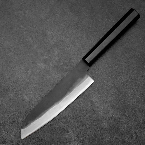 Santoku Blue Steel #2 Kurouchi Chokin Crane Buffalo Ebony Handle 165mm (6.5”)-[Musashi]-[Japanese-Kitchen-Knives]