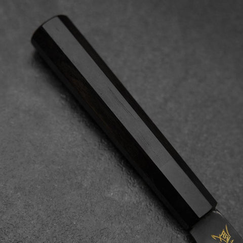Santoku Blue Steel #2 Kurouchi Chokin Hannya Buffalo Ebony Handle 165mm (6.5”)-[Musashi]-[Japanese-Kitchen-Knives]