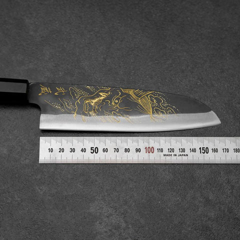 Santoku Blue Steel #2 Kurouchi Chokin Hannya Buffalo Ebony Handle 165mm-[Musashi]-[Japanese-Kitchen-Knives]