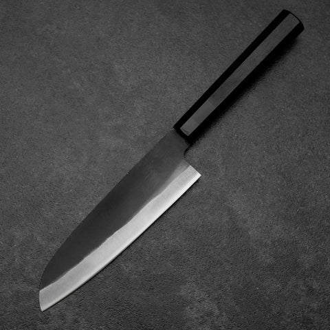 Santoku Blue Steel #2 Kurouchi Chokin Koi Buffalo Ebony Handle 165mm-[Musashi]-[Japanese-Kitchen-Knives]