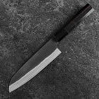 Santoku Blue Steel #2 Kurouchi Chokin Tokyo Tower & Maple Leaves Buffalo Ebony Handle 165mm (6.5")-[Musashi]-[Japanese-Kitchen-Knives]