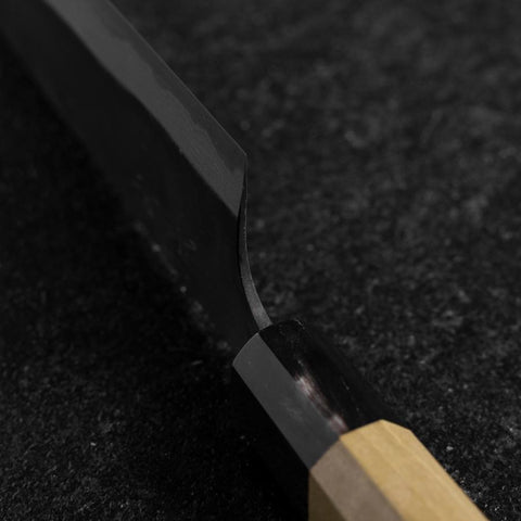 Santoku Blue Steel #2 Kurouchi Damascus Buffalo Magnolia Handle 170mm (6.7”)-[Musashi]-[Japanese-Kitchen-Knives]