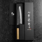 Santoku Blue Steel #2 Kurouchi Damascus Buffalo Magnolia Handle 170mm (6.7”)-[Musashi]-[Japanese-Kitchen-Knives]