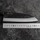 Santoku Blue Steel #2 Kurouchi Damascus Buffalo Walnut Handle 165mm-[Musashi]-[Japanese-Kitchen-Knives]