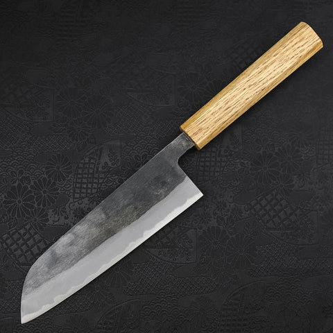 Santoku Blue Steel #2 Kurouchi Oak Handle 165mm (6.5”)-[Musashi]-[Japanese-Kitchen-Knives]