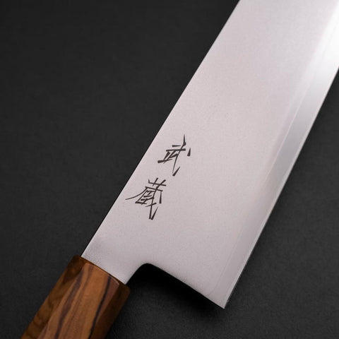 Santoku Blue Steel #2 Polished Olive Handle 170mm-[Musashi]-[Japanese-Kitchen-Knives]