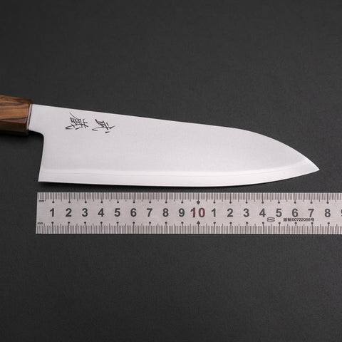 Santoku Blue Steel #2 Polished Olive Handle 170mm-[Musashi]-[Japanese-Kitchen-Knives]
