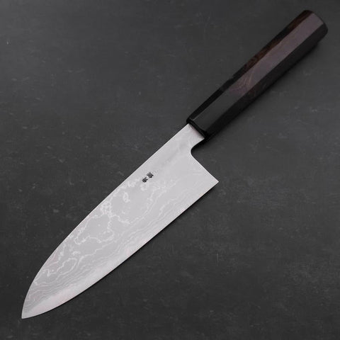 Santoku Blue Steel #2 Suminagashi Buffalo Ebony Handle 170mm (6.7”)-[Musashi]-[Japanese-Kitchen-Knives]