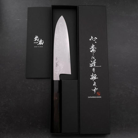 Santoku Blue Steel #2 Suminagashi Buffalo Ebony Handle 170mm (6.7”)-[Musashi]-[Japanese-Kitchen-Knives]