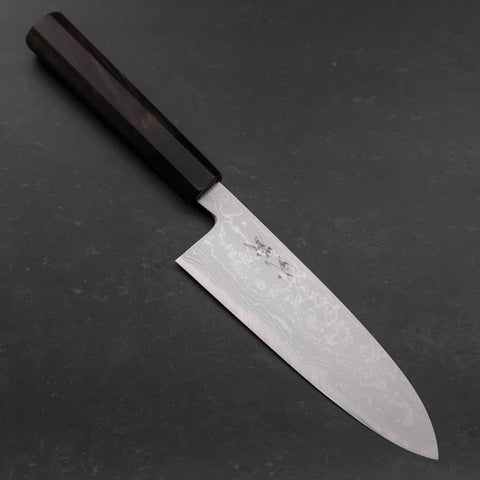Santoku Blue Steel #2 Suminagashi Buffalo Ebony Handle 170mm (6.7”)-[Musashi]-[Japanese-Kitchen-Knives]