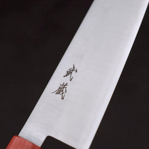 Santoku Blue Super Polished Maple Red Handle 180mm-[Musashi]-[Japanese-Kitchen-Knives]