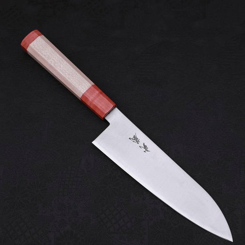 Santoku Blue Super Polished Maple Red Handle 180mm-[Musashi]-[Japanese-Kitchen-Knives]