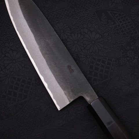 Santoku Blue Steel #2 Kurouchi Chokin Nami-Fuji Buffalo Ebony Handle 170mm-[Musashi]-[Japanese-Kitchen-Knives]