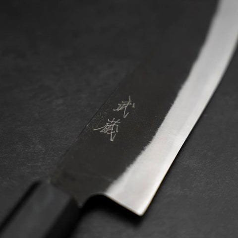 Santoku Blue Steel #2 Kurouchi Dark Blue Urushi Handle 165mm-[Musashi]-[Japanese-Kitchen-Knives]