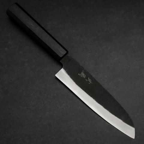 Santoku Blue Steel #2 Kurouchi Dark Blue Urushi Handle 165mm-[Musashi]-[Japanese-Kitchen-Knives]