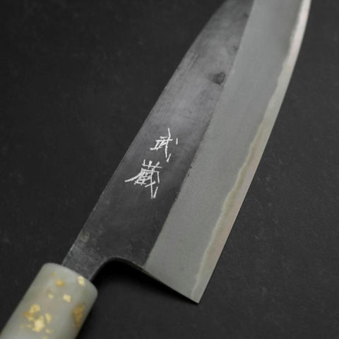 Santoku Blue Steel #2 Kurouchi Ocean Black White Gold Handle 165mm-[Musashi]-[Japanese-Kitchen-Knives]